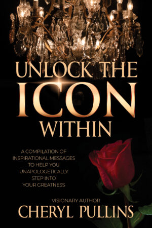 Book cover with a black back ground with rose, chandelier